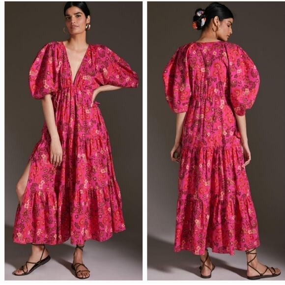 MISA Los Angeles Ysabel Dress Extra Small 100% Cotton Maxi Tiered Ruffle Floral - Picture 1 of 16
